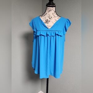 Loft Blue Ruffle V-Neck Women's Top